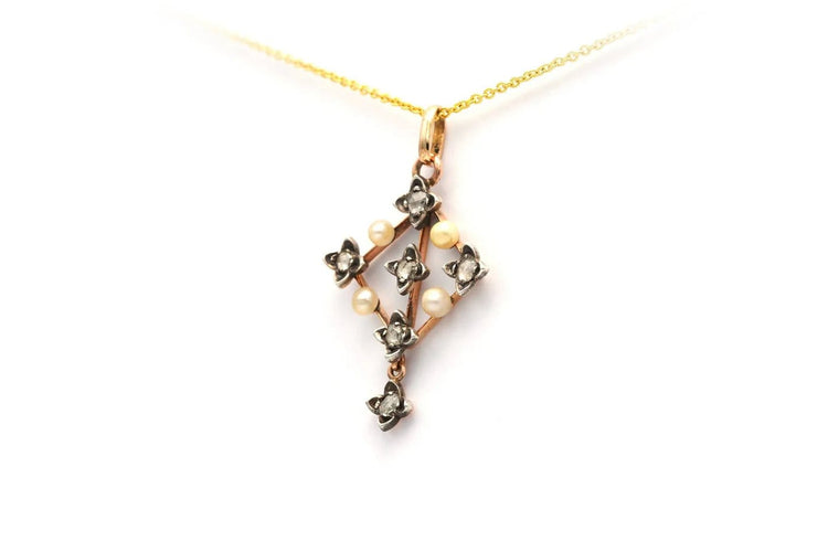 Pendentif Art nouveau - Pendentif en or jaune et blanc, perles et diamants 58 Facettes 20279