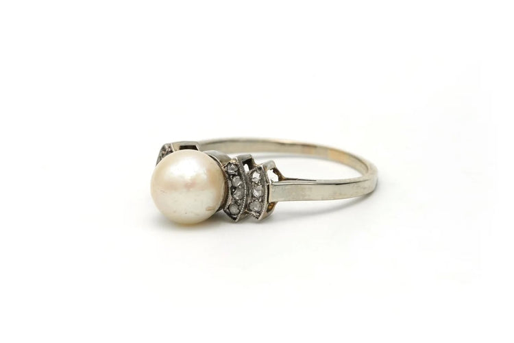 Bague 55 Bague Art déco en or blanc 18 carats avec perle et diamants 58 Facettes 22271