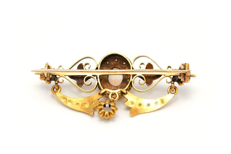 Broche Art nouveau - Broche en or jaune, opales et perles 58 Facettes 22208