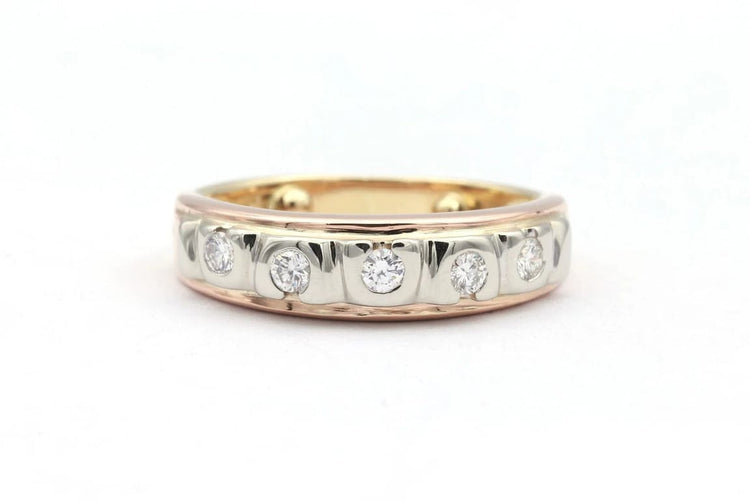 Bague 47 Alliance demi-américaine - Bague en or jaune, blanc et rose 18 carats et diamants 58 Facettes 19455