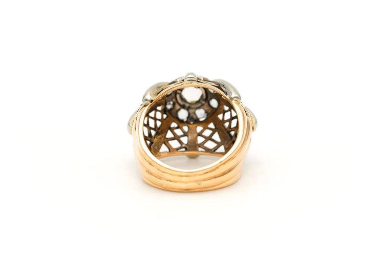 Bague 52 Bague Art déco sertie de diamants taille rose en or jaune et blanc 18 carats 58 Facettes 17664