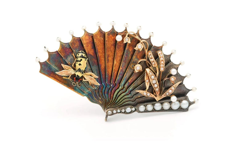 Broche Broche Art nouveau en or jaune 18 carats sertie de perles 58 Facettes 22177