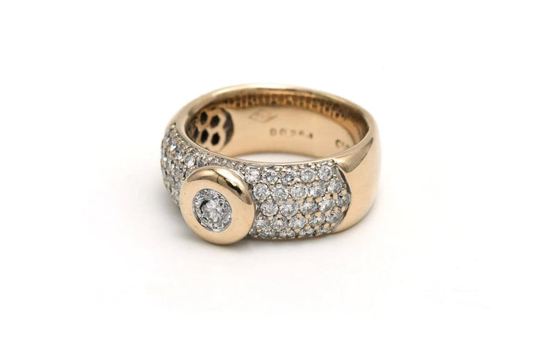 Bague 49 Bague contemporaine en or jaune 18 carats sertie de diamants taille brillant 1,55 ct 58 Facettes 22485