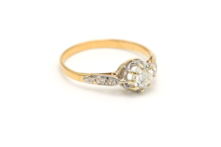 Bague 54 Bague Art déco en or jaune 18 carats et diamants taille brillant 0,68 ct 58 Facettes B678