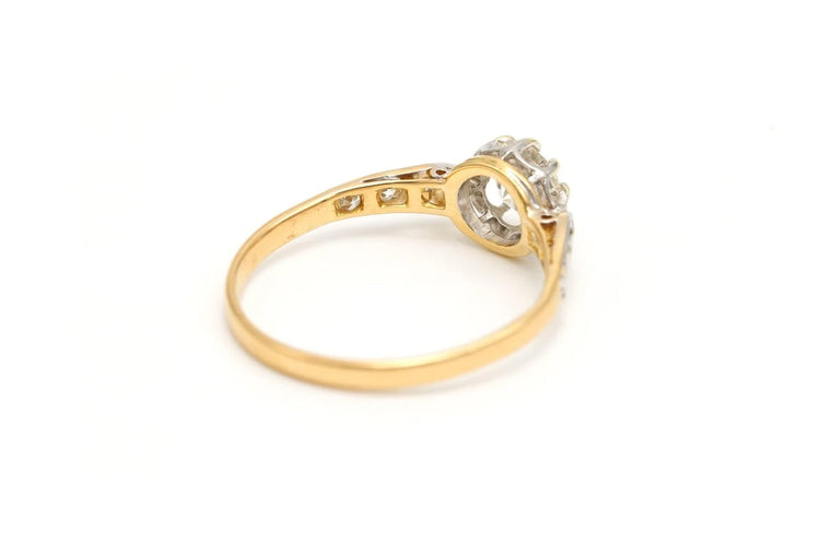 Bague 54 Bague Art déco en or jaune 18 carats et diamants taille brillant 0,68 ct 58 Facettes B678
