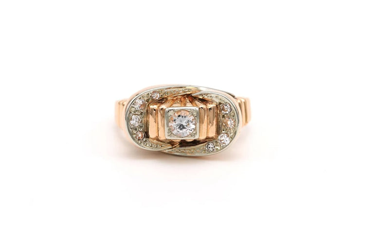 Bague 60 Bague Art déco en or jaune 18 carats sertie de saphirs blancs 58 Facettes B650
