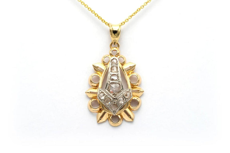 Pendentif Pendentif Art déco en or jaune et or blanc 18 carats, diamants taille rose 58 Facettes 22686