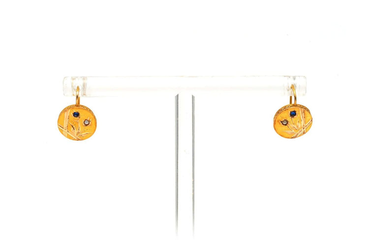 Boucles d'oreilles Napoléon III - Boucles d'oreilles en or jaune, perles et saphirs 58 Facettes 17526