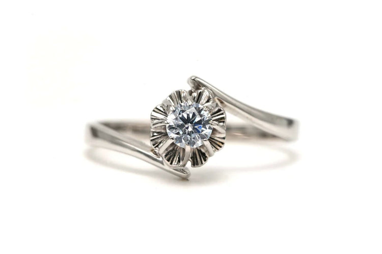 Bague 55 Bague Art déco en or blanc 18 carats avec diamant taille brillant 0,23 ct 58 Facettes 22780