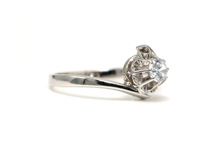 Bague 55 Bague Art déco en or blanc 18 carats avec diamant taille brillant 0,23 ct 58 Facettes 22780