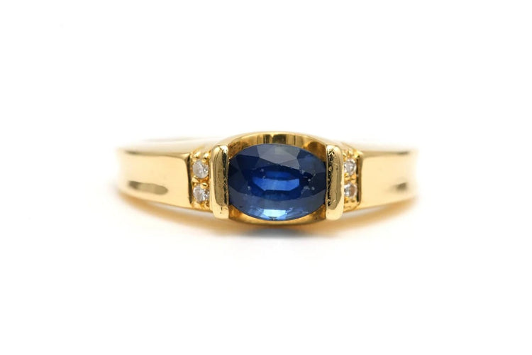 Bague 55 Bague contemporaine en or jaune, saphir et diamants 58 Facettes 22817
