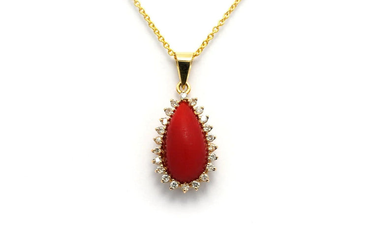 Pendentif Pendentif années 70 en or jaune 18 carats, corail et diamants 58 Facettes 22831