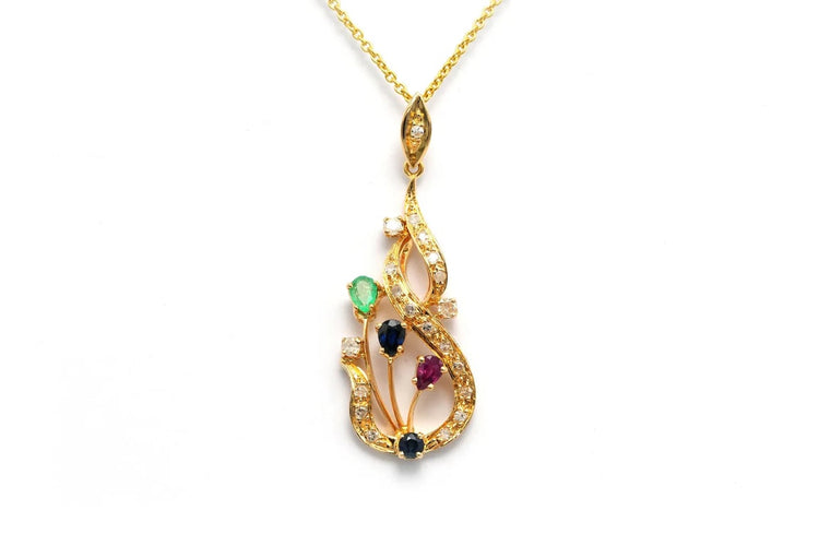 Pendentif Pendentif contemporain en or jaune 18 carats, pierres multiples et diamants 58 Facettes 22832