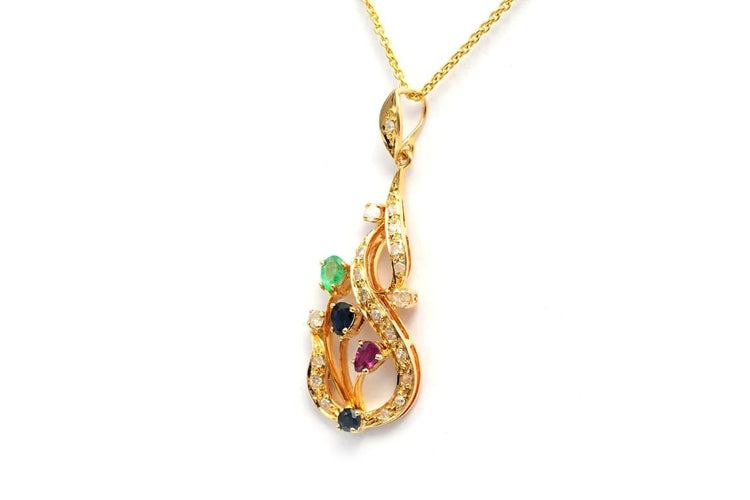 Pendentif Pendentif contemporain en or jaune 18 carats, pierres multiples et diamants 58 Facettes 22832