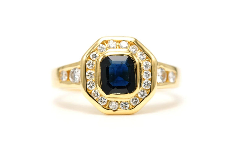 Bague 56 Bague contemporaine en or jaune, saphir et diamants 58 Facettes 22697