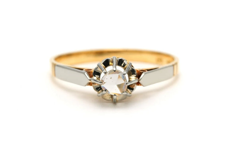Bague 53 Bague Art déco en or jaune et blanc 18 carats, diamant taille rose 58 Facettes B743