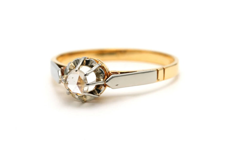 Bague 53 Bague Art déco en or jaune et blanc 18 carats, diamant taille rose 58 Facettes B743