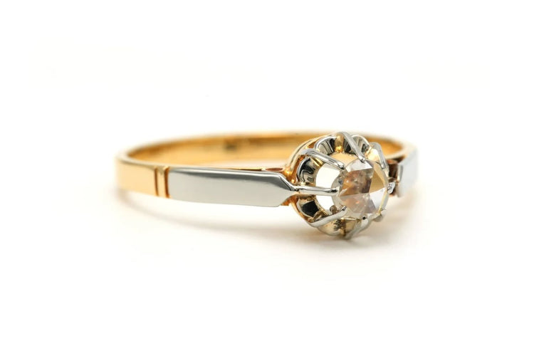 Bague 53 Bague Art déco en or jaune et blanc 18 carats, diamant taille rose 58 Facettes B743