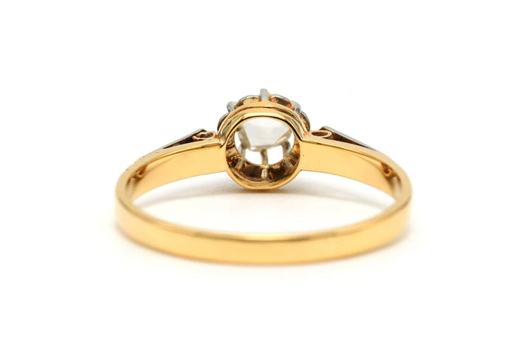 Bague 53 Bague Art déco en or jaune et blanc 18 carats, diamant taille rose 58 Facettes B743