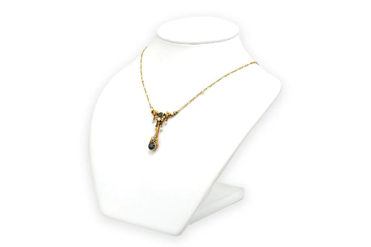Collier Collier Art nouveau en or jaune 18 carats avec tourmalines, perles et diamants 58 Facettes 22936