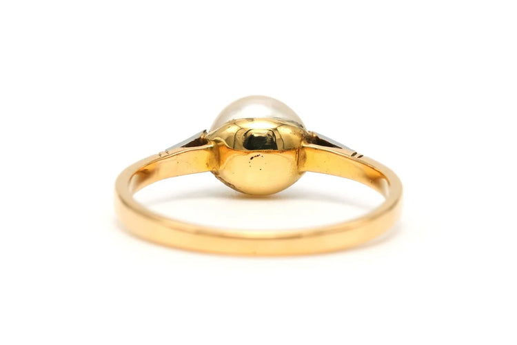 Bague 55 Bague Art déco en or jaune et blanc 18 carats, perle et diamants 58 Facettes 22867