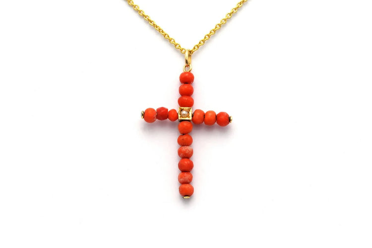 Pendentif Pendentif Art déco en or jaune 18 carats serti de perle et corail 58 Facettes 22966