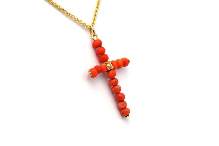 Pendentif Pendentif Art déco en or jaune 18 carats serti de perle et corail 58 Facettes 22966