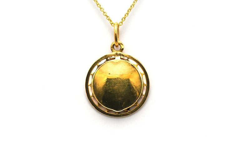 Pendentif Pendentif porte-photo Art nouveau en or jaune 18 carats rubis et diamant 58 Facettes B753