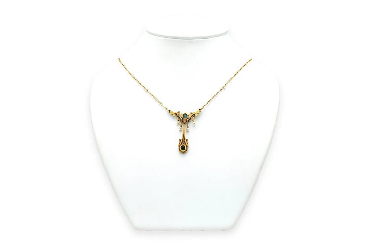 Collier Collier Art nouveau en or jaune 18 carats, tourmalines, perles et diamants 58 Facettes 22936