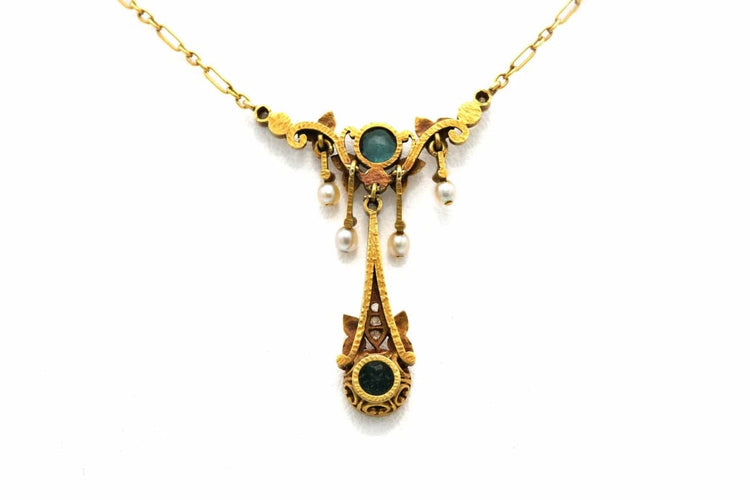 Collier Collier Art nouveau en or jaune 18 carats, tourmalines, perles et diamants 58 Facettes 22936