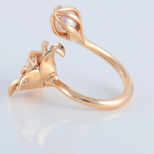 Bague 52 Mellerio Bourgeon - Bague en or jaune avec diamants et perles 58 Facettes
