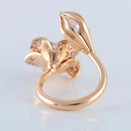 Bague 52 Mellerio Bourgeon - Bague en or jaune avec diamants et perles 58 Facettes