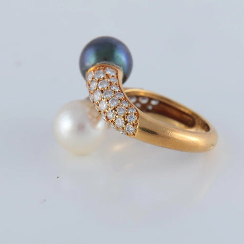 Bague 54 Van Cleef & Arpels Toi & Moi - Bague en or jaune avec perles et diamants 58 Facettes