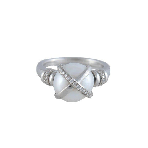 Bague 54 FRED Baie des Anges - Bague en platine perle et diamants 58 Facettes