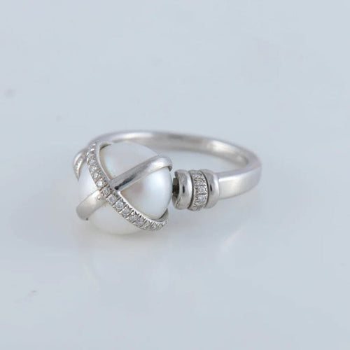Bague 54 FRED Baie des Anges - Bague en platine perle et diamants 58 Facettes