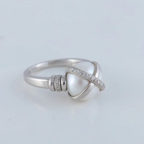 Bague 54 FRED Baie des Anges - Bague en platine perle et diamants 58 Facettes