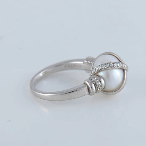 Bague 54 FRED Baie des Anges - Bague en platine perle et diamants 58 Facettes