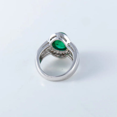 Bague 50 Bague émeraude cabochon et diamants en or blanc 750 58 Facettes