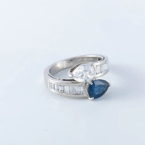 Bague 55 Bague toi & moi en platine saphir et diamant poire 58 Facettes