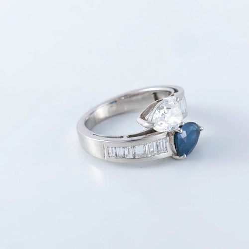 Bague 55 Bague toi & moi en platine saphir et diamant poire 58 Facettes