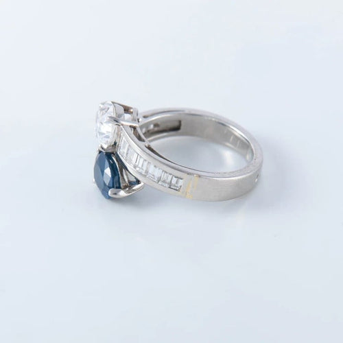 Bague 55 Bague toi & moi en platine saphir et diamant poire 58 Facettes