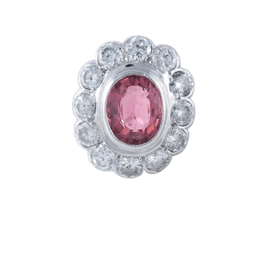 Bague 52 Bague Pompadour en platine sertie d’une tourmaline et diamants 58 Facettes