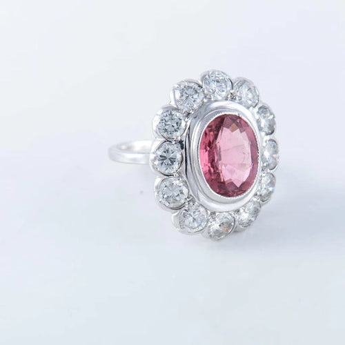 Bague 52 Bague Pompadour en platine sertie d’une tourmaline et diamants 58 Facettes