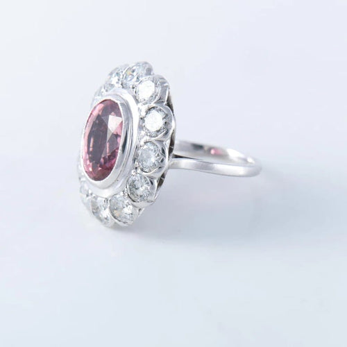 Bague 52 Bague Pompadour en platine sertie d’une tourmaline et diamants 58 Facettes