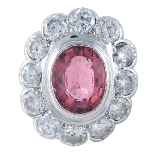 Bague 52 Bague Pompadour en platine sertie d’une tourmaline et diamants 58 Facettes