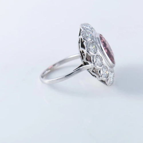 Bague 52 Bague Pompadour en platine sertie d’une tourmaline et diamants 58 Facettes