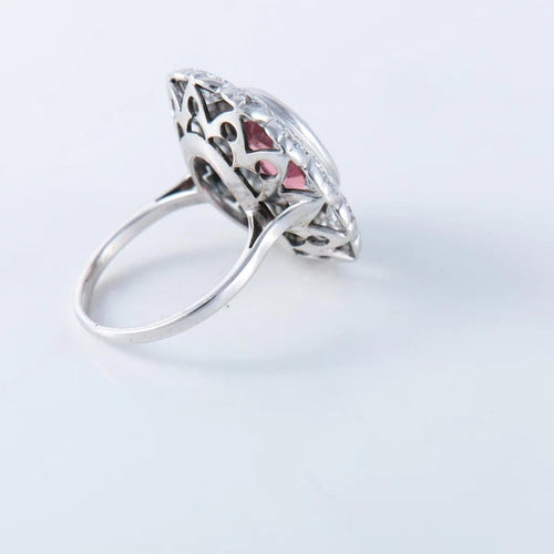 Bague 52 Bague Pompadour en platine sertie d’une tourmaline et diamants 58 Facettes
