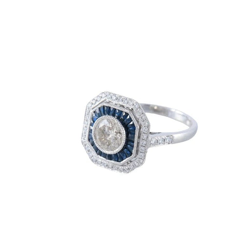 Bague 56 Bague Art déco en or blanc 18 carats, diamant et saphirs 58 Facettes