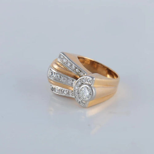 Bague 49 Bague tank en or jaune et platine sertie de diamants 58 Facettes