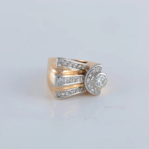 Bague 49 Bague tank en or jaune et platine sertie de diamants 58 Facettes